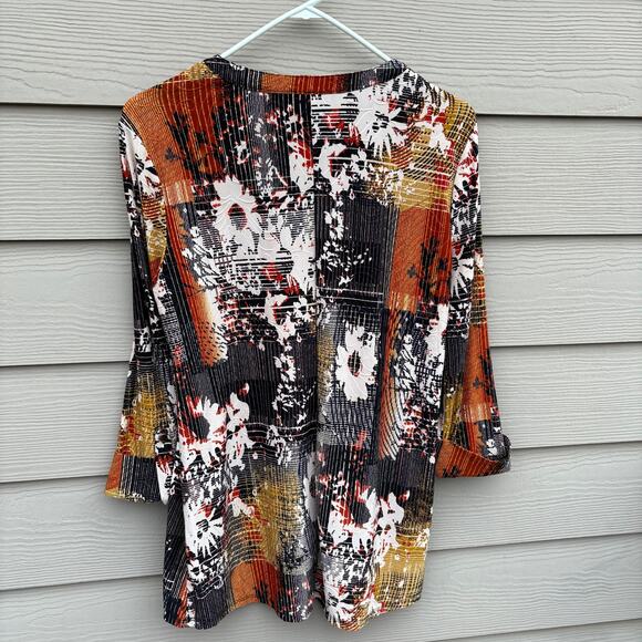 Cocomo Orange Black Abstract Print Pleated Tunic Blouse Womens Small - Picture 3 of 4
